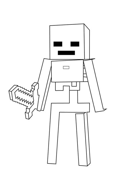Esqueleto De Minecraft Con Espada Para Colorear Imprimir E Dibujar