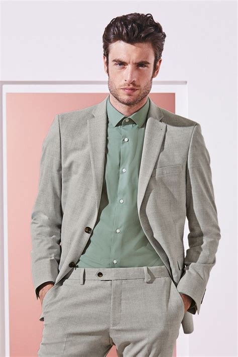 Looking for a sharp silhouette to shape up your smart wardrobe? Mens Next Light Grey Regular Fit Stretch Marl Suit: Jacket ...