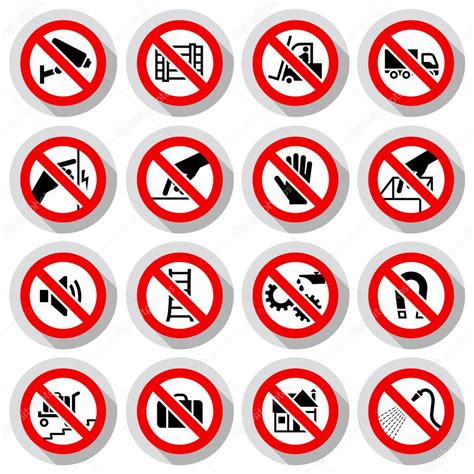 Set Icons Prohibited Symbols Industrial Hazard Signs On Paper Stickers