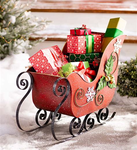 Red Metal Indooroutdoor Holiday Sleigh Decoration Eligible For