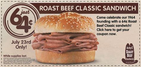 Arbys Roast Beef Classic Sandwich Only 064 Today Heavenly Steals