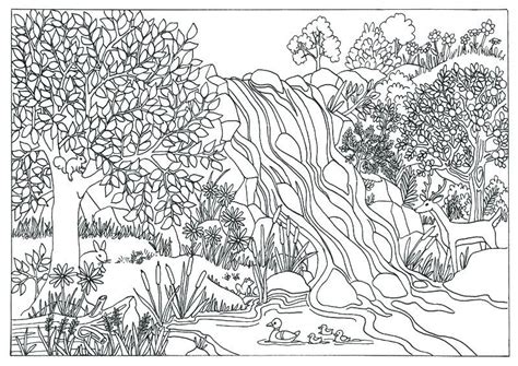 Printable Waterfall Nature Scene Coloring Page Coloring For Adults