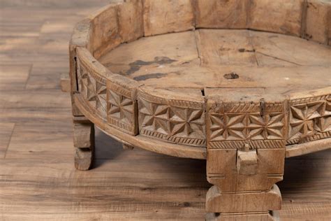 Jackman industrial wood metal lower shelf storage wheels coffee table brown new. Antique Indian Carved Natural Wooden Grinding Wheel Made ...