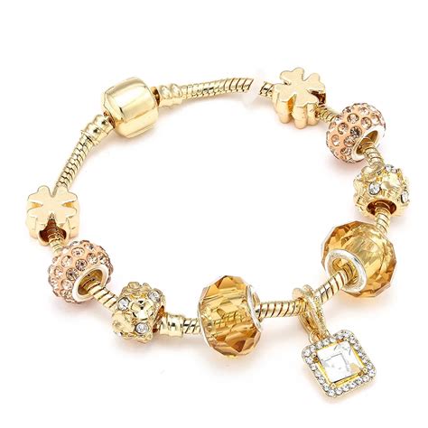 High Quality Gold Crystal Lucky Charm Bracelets And Bangles With Square