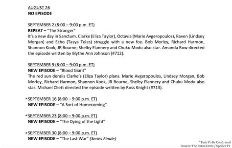 Just A Reminder There Is No New Episode Tonight Here S The Tentative Upcoming Schedule The100