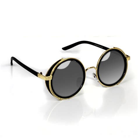 Steampunk Sunglasses 50s Round Glasses Cyber Goggles Vintage Retro Gold