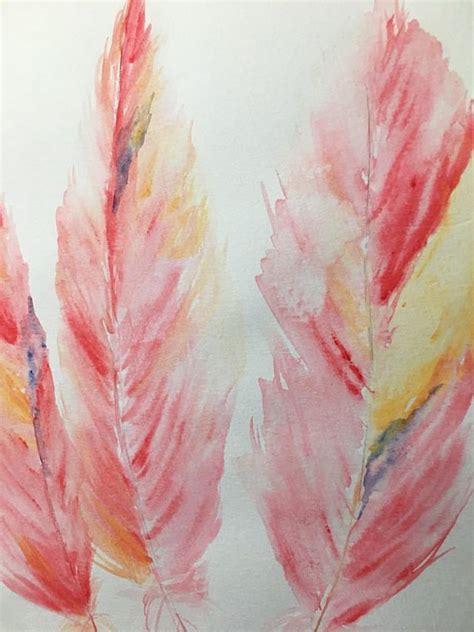 Pretty In Pink Feathers Watercolor Original Etsy Pink Feathers