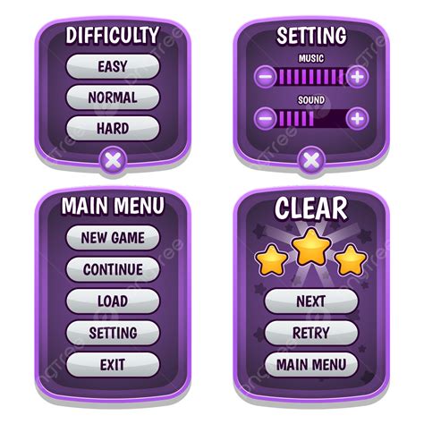 Gambar Menu Permainan Ungu Dan Tombol Tema Ungu Gui Mobile Vektor