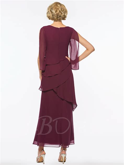 Bateau Neck Tiered Ankle Length Mother Of The Bride Dress Mtbdress