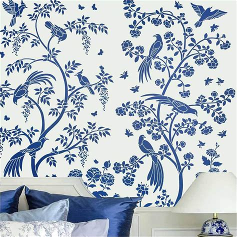 Birds And Roses Chinoiserie Wall Mural Stencil Wall
