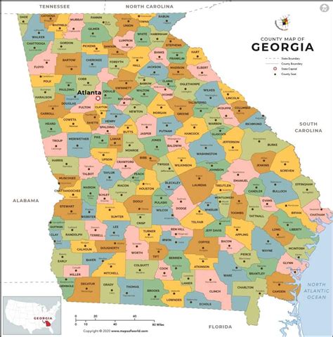 Georgia Mapa Laminado De Condado 914 Cm W X 914 Cm H