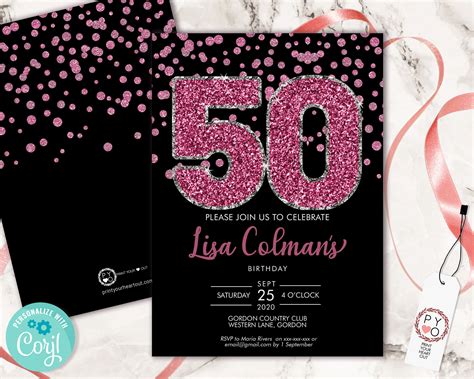 Diy 50th Birthday Confetti Invitation Printable Template Etsy Uk