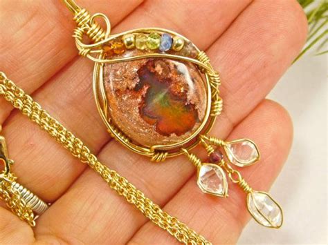 Mexican Jelly Opal And Herkimer Diamond Pendant Herkimer Etsy Jelly Opal Herkimer Diamond