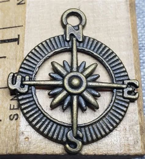 Vintage Medal Compass North South East West Pendant Brass Tone G74 22