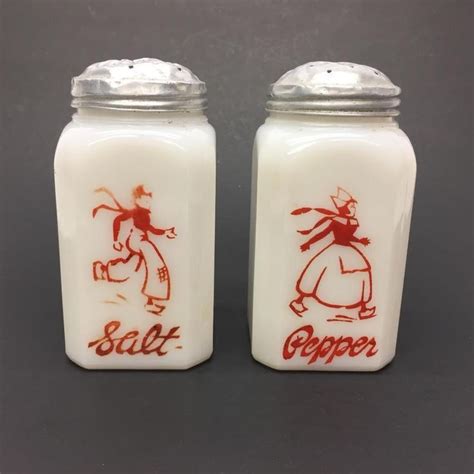 Hazel Atlas Red Dutch Skater Milk Glass Salt Pepper Shakers EBay