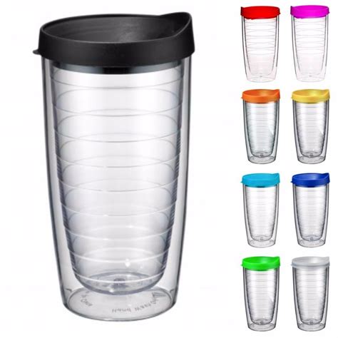 Blank Clear 16 Oz Double Wall Insulated Tumbler Travel Cup Mug Choose Color Lid Insulated