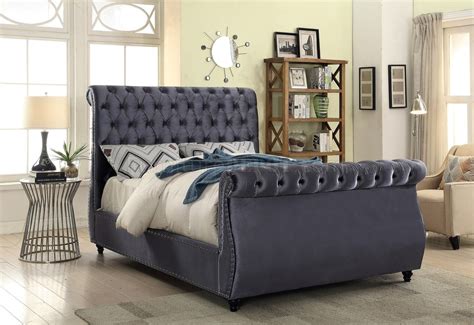 Dakota Bed In Grey Velvet Fabric By Meridian Woptions