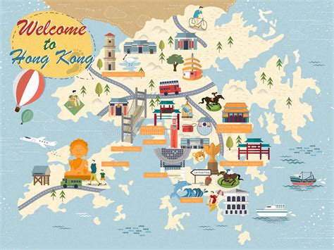 Mapa Del Viaje De Hong Kong Ilustración Del Vector Ilustración De