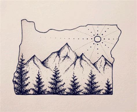 Oregon tattoo (add motto) | Oregon tattoo, Tree tattoo ... When finished, draw the outline of your mountain sketching.
