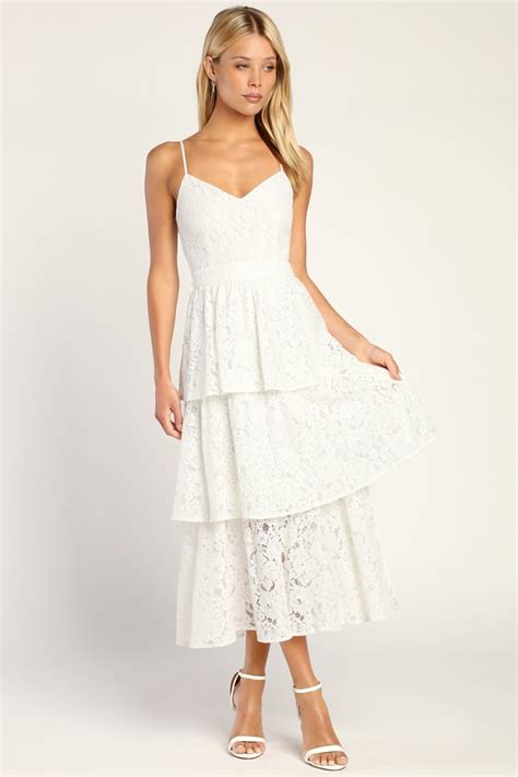 White Tiered Dress Lace Midi Dress Tiered Lace Midi Dress Lulus