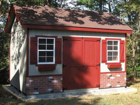 Board and batten siding offers distinction to the garden shed's simple form. Brick veneer added to a Horizon Structures garden shed ...