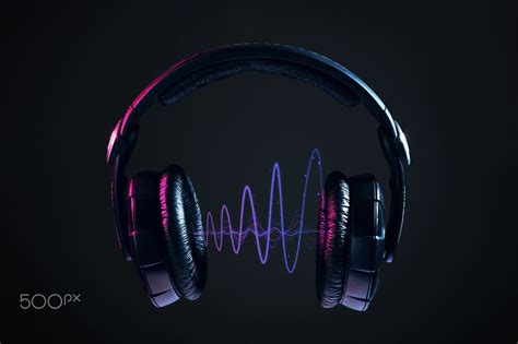 Dj Headphones And Disco Waves Isolated On Black Background Music