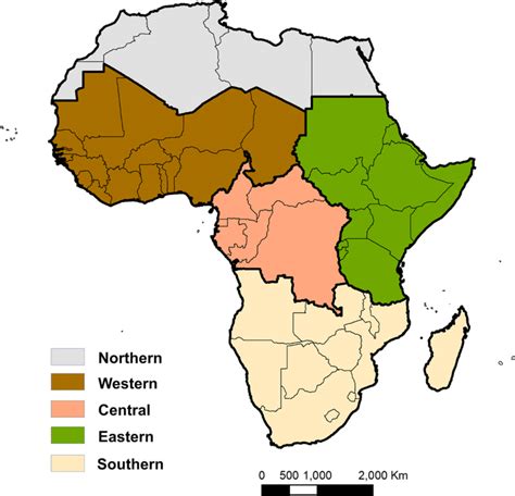 Map Of The Five Regional Definitions Of Africa Used In This Study Note