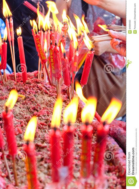 Red Candle At Chinese Temple Stock Image Image Of Asian Burn 84909483