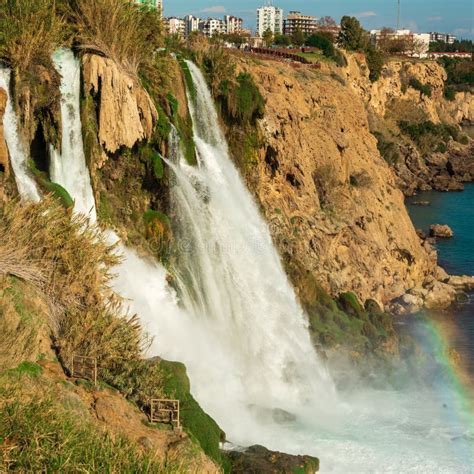Waterfall Duden Falling Into The Mediterranean Sea Antalya Turkey