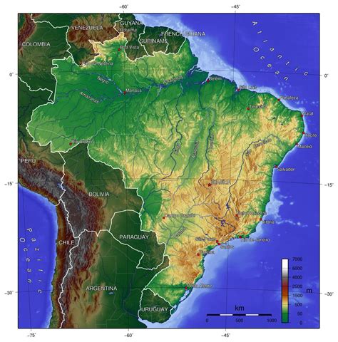 Physical Map Of Brazil Brazil Physical Map South America Americas