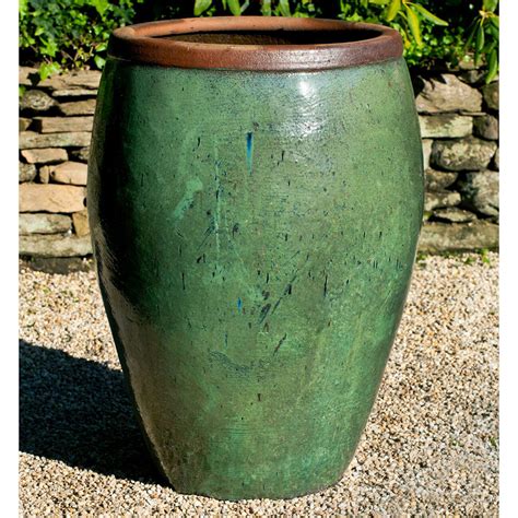 Large Glazed Terra Cotta Jar Planter Rustic Grey Green Glaze