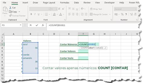 Microsoft Excel Funções de contagem de valores no Excel