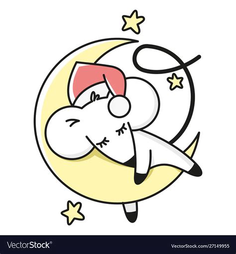 Cartoon Mouse Sleeping On A Cheese Moon Yellow Vector Image
