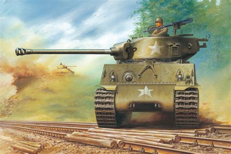 Photo Army Tanks Painting Art M4 Sherman