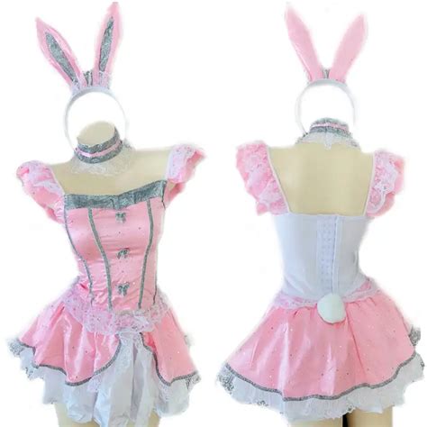 Playful Cute Pink Bunny Girl Erotic Uniforms Slim Dress Up Waiter Set