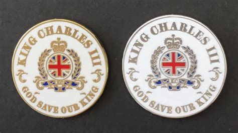 King Charles Iii Souvenir Enamel Pin Badge Set X 2 God Save The King