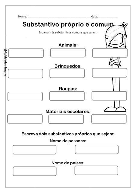 Atividades para Imprimir SUBSTANTIVO PRÓPRIO E COMUM Substantivos comuns e próprios