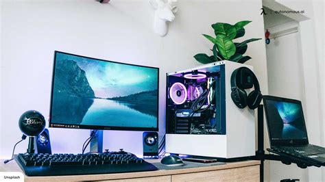 Decorate White Computer Gaming Desk With Lighting Ideas