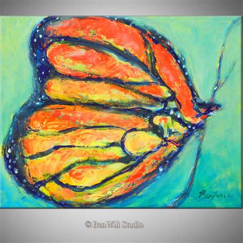 Whimsical Art Original Oil Painting On Canvas Colorful Monarch