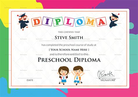 Free printable preschool diploma, great diploma to give to children that just learned basic skills and completed the preschool. Preschool Diploma Certificate Template | Graduation certificate template, Preschool diploma ...