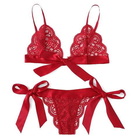 Bow Flirt Sexy Lingerie Exotic Set Three Point Lace Transparent Bra And Panty Set Women