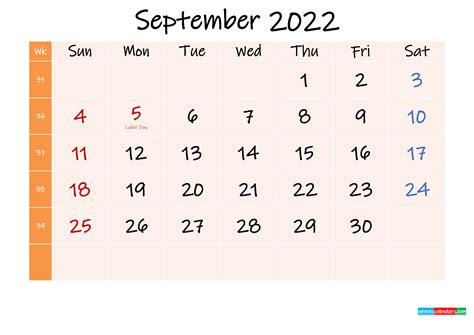 Free Printable September 2022 Calendar With Holidays Template No
