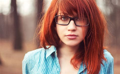 Wallpaper Girl Model Red Haired Face Eyes Glasses 2560x1600