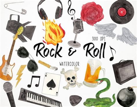 Watercolor Rock Roll Clipart Rock And Roll Clipart Heavy Etsy