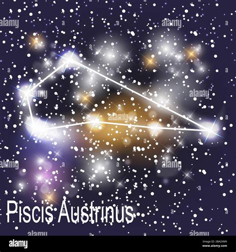 Piscis Austrinus Constellation con hermosas estrellas brillantes en el fondo de la ilustración