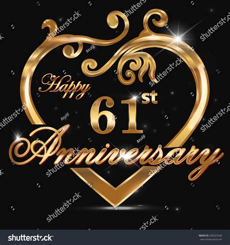 61 Year Anniversary Golden Heart 61st Stock Vector 250323340 Shutterstock
