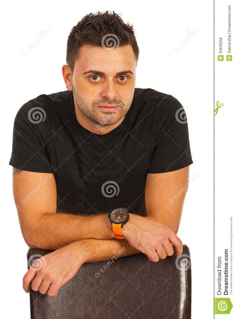 Casual Man Resting Hands On Seat Stock Photo Image Of White Looking