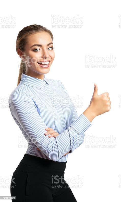 Smiling Woman Showing Thumbs Up Gesture Stock Photo Download Image
