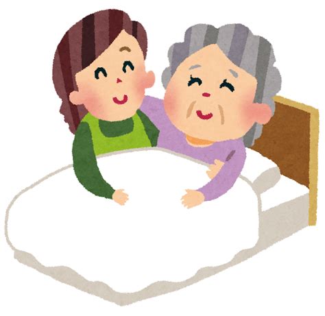 無料イラスト かわいいフリー素材集 介護のイラスト「ベッドに寝るおばあさん」