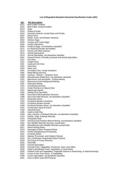 Pdf List Of Regulated Standard Industrial Classification Codes